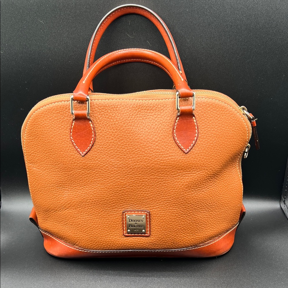 Dooney & Bourke Tan Pebble Leather Small domed Satchel with Contrast Trim
